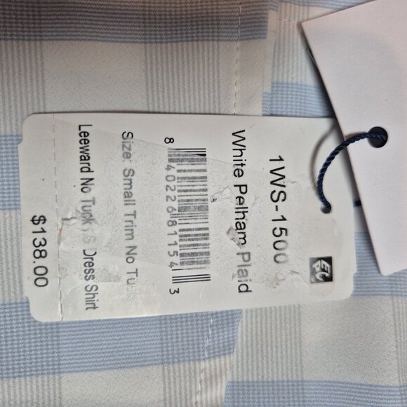 Mizzen Main Shirt Mens Size S White Blue Trim Fit Leward Plaid Stretch (9) - Picture 7 of 10